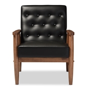 Baxton Studio Sorrento Mid-century Retro Modern Black Faux Leather Upholstered Wooden Lounge Chair